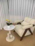 Nordic Wooden Armchair – Cozy Fabric Seat for Living Room, Balcony & Lounge