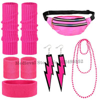 Women's 80s Disco Party Costume Set - Neon Accessories, Headband, Bag, Earrings