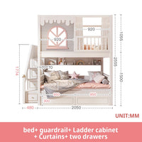 Pink Princess Storage Bunk Bed for Girls with Charming Guardrail