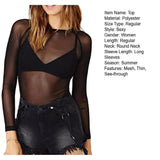 Super-soft Women Top Stylish Women's Sheer Mesh Long Sleeve Top Soft Breathable Round Neck Pullover Slim Fit Punk Beachwear