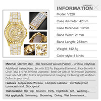 Men's Luxury Baguette Drop Ice Out Diamond Quartz Watch - Battery Powered (Wholesale)