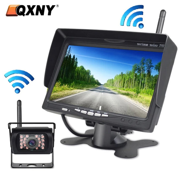 Wireless Night Vision Rear View Camera - 7In Car Monitor - Truck/Bus/RV/Trailer - 12V-24V Display