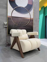 Nordic Wooden Armchair – Cozy Fabric Seat for Living Room, Balcony & Lounge