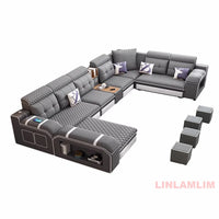 MINGDIBAO Modern U-Shaped Fabric Sectional Sofa with Speaker, Adjustable Headrests,USB Charging - Comfortable Quilted Upholstery
