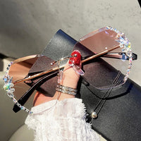 2023 Luxury Brand Design Vintage Rimless Rhinestone Sunglasses Women Men Fashion Gradient Lens Sun Glasses Shades for Female