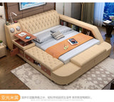 MANBAS Tech Smart Multifunctional Bed Frame with Genuine Leather, Bluetooth Speaker, and Massager Ultimate Soft Lit Tatami Camas