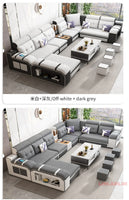 MINGDIBAO Modern U-Shaped Fabric Sectional Sofa with Speaker, Adjustable Headrests,USB Charging - Comfortable Quilted Upholstery