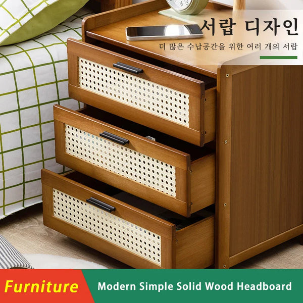 Solid Wood Nightstand – Modern Bedside Drawer Cabinet