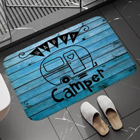 Non-slip Washable Kitchen Mat - Happy Campers Design, Absorbent Bathroom Rug, Caravan Doormat