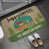 Non-slip Washable Kitchen Mat - Happy Campers Design, Absorbent Bathroom Rug, Caravan Doormat