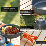 Camping Cookware Set Aluminum Portable Outdoor Tableware Cookset Cooking Kit Pan Bowl Kettle Pot Hiking BBQ Picnic