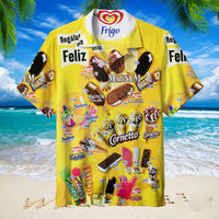 Men’s Hawaiian Ice Cream Print Short Sleeve Shirt – Summer Beach Casual Tee