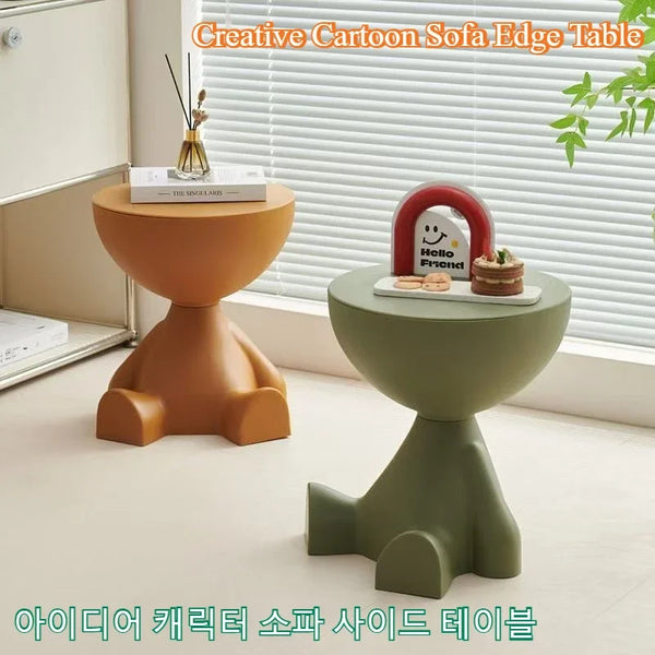 Cartoon-Inspired Flat Head Coffee Table – Light Luxury Plastic Side Table for Small Spaces