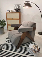 Nordic Wooden Armchair – Cozy Fabric Seat for Living Room, Balcony & Lounge