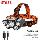 Super Bright 5 LED Head Flashlight USB Rechargeable HeadLamp Outdoor Powerful Waterproof Camping Fishing Adventure Head Lantern