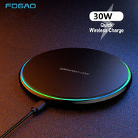 FDGAO 30W Wireless Charger - USB C Fast Charging Pad - Quick Charge QC 3.0 - For iPhone 14/13/12/11 XS XR X 8 - Samsung S22 S21 S20