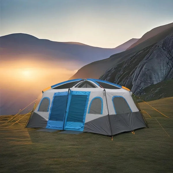 Large Double-Layer Camping Tent – 2 Bedrooms + Living Area, Summer Outdoor Sun Shelter