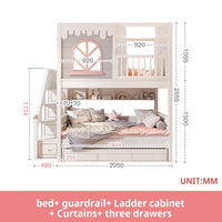 Pink Princess Storage Bunk Bed for Girls with Charming Guardrail