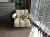 Nordic Wooden Armchair – Cozy Fabric Seat for Living Room, Balcony & Lounge