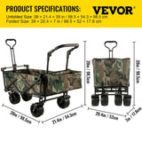 VEVOR Folding Wagon Cart W/ Adjustable Handle Bar Removable Canopy Oxford Cloth Collapsible Shopping Outdoor Camping Beach Cart