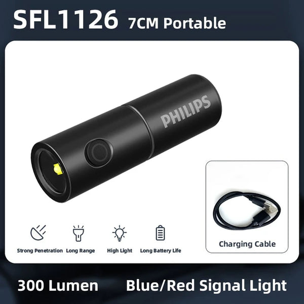 Philips New 7cm LED Rechargeable Mini Portable Flashlight 7 Lighting Modes For Hiking And Travel Self Defense