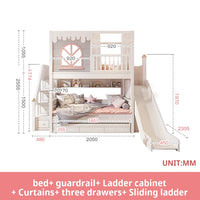 Pink Princess Storage Bunk Bed for Girls with Charming Guardrail