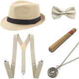 1920s Mens Gatsby Gangster Accessories Set Panama Hat Suspender Bow Tie 20s Great Gatsby Accessories