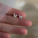 Shiny Zircon Stud Earrings - 925 Silver with Gold Plating