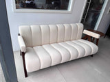 Nordic Wooden Armchair – Cozy Fabric Seat for Living Room, Balcony & Lounge