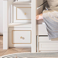 Pink Princess Storage Bunk Bed for Girls with Charming Guardrail