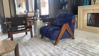 Nordic Wooden Armchair – Cozy Fabric Seat for Living Room, Balcony & Lounge