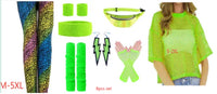 80's Women Retro Costume Set Women's 80s Leggings Fishnet Neon Shirt with Leg Warmers Gloves Necklace Bracelets Headband