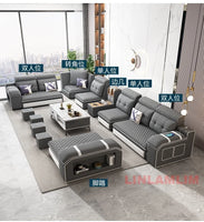 MINGDIBAO Modern U-Shaped Fabric Sectional Sofa with Speaker, Adjustable Headrests,USB Charging - Comfortable Quilted Upholstery