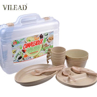 VILEAD 24 pcs Picnic Dishes Set Portable Outdoor Tableware Camping BBQ Travel Food Grade PP Reusable Picnic Camping Tableware