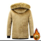 New Men Winter Parka Fleece Lined Thick Warm Hooded Fur Collar Coat Male Size 5XL Plush Jacket Autumn Work Outwearing Black