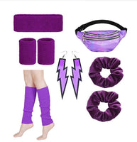 80's Women Retro Costume Set Women's 80s Leggings Fishnet Neon Shirt with Leg Warmers Gloves Necklace Bracelets Headband