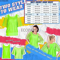 80's Women Retro Costume Set Women's 80s Leggings Fishnet Neon Shirt with Leg Warmers Gloves Necklace Bracelets Headband