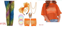 80's Women Retro Costume Set Women's 80s Leggings Fishnet Neon Shirt with Leg Warmers Gloves Necklace Bracelets Headband