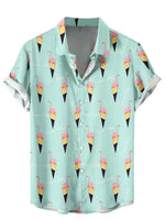 Men’s Hawaiian Ice Cream Print Short Sleeve Shirt – Summer Beach Casual Tee