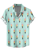 Men’s Hawaiian Ice Cream Print Short Sleeve Shirt – Summer Beach Casual Tee