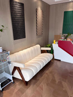 Nordic Wooden Armchair – Cozy Fabric Seat for Living Room, Balcony & Lounge