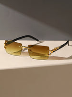 1 Pc Fashionable Trendy Frameless Rectangular Personalized Sunglasses For Daily Life