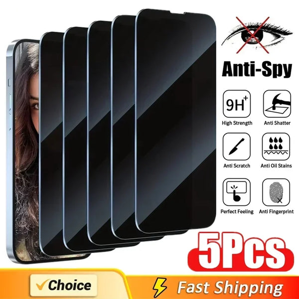 5-Pack Full-Cover Privacy Screen Protectors – Anti-Spy Glass for iPhone (8 to 16 Pro Max)