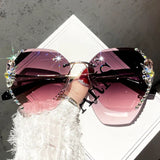 2023 Luxury Brand Design Vintage Rimless Rhinestone Sunglasses Women Men Fashion Gradient Lens Sun Glasses Shades for Female