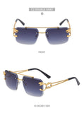 Fashion Metal Leopard Rimless Sunglasses Double Bridges Gradient Ocean Film Shades UV400