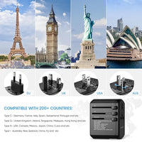 LENCENT International Travel Adapter Travel Charger with 3 USB Port and 1 Type C All-in-one Wall Charger for US EU UK AUS Travel