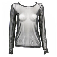 Super-soft Women Top Stylish Women's Sheer Mesh Long Sleeve Top Soft Breathable Round Neck Pullover Slim Fit Punk Beachwear