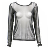 Super-soft Women Top Stylish Women's Sheer Mesh Long Sleeve Top Soft Breathable Round Neck Pullover Slim Fit Punk Beachwear