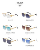 Fashion Metal Leopard Rimless Sunglasses Double Bridges Gradient Ocean Film Shades UV400