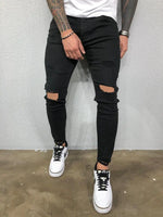 Street Style Ripped Vintage Wash Skinny Jeans for Men - Slim Fit Denim Trousers Jack's Clearance